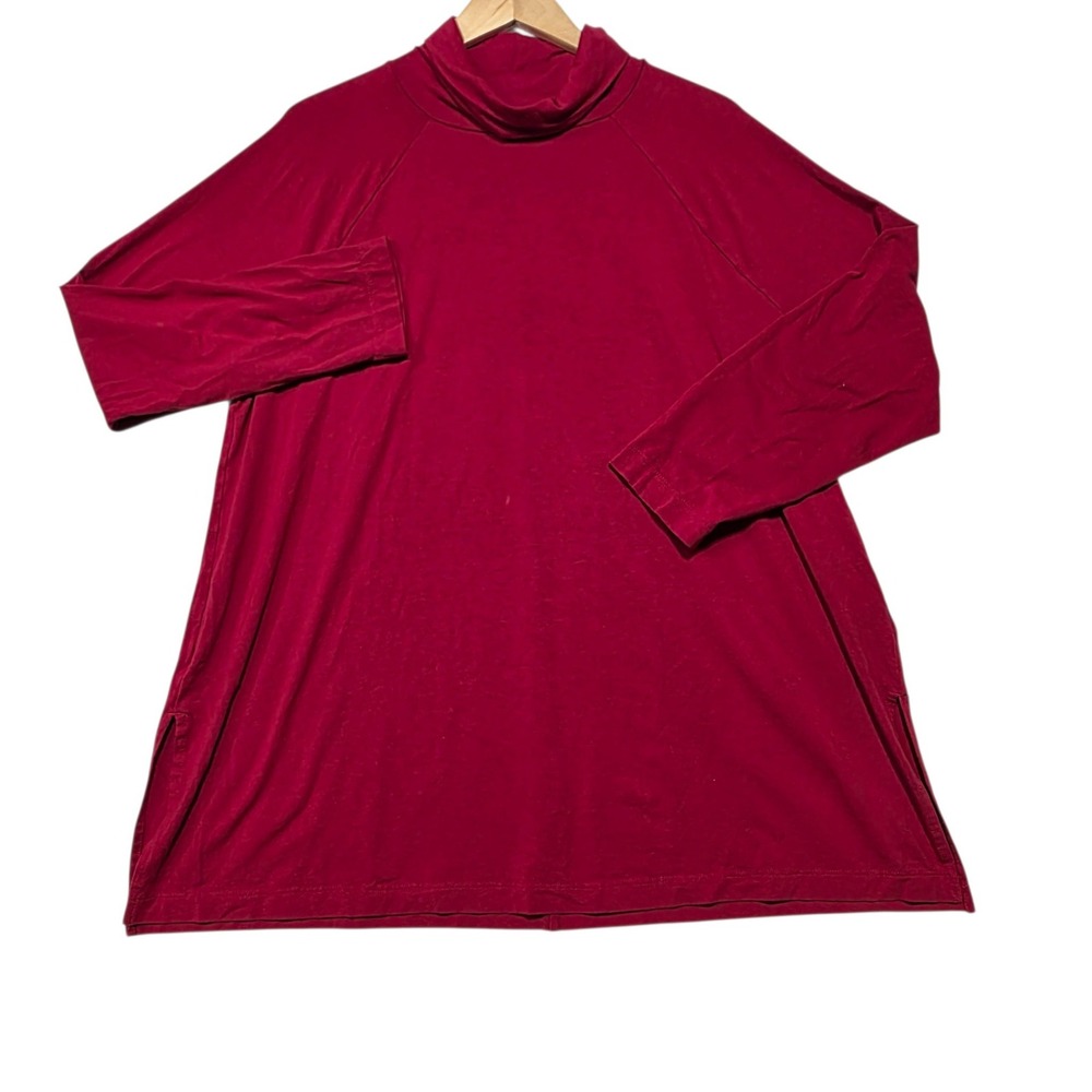 J.Jill Luxe Supima Cotton Everyday Turtleneck Tunic XL Red Long Sleeve Side Slit